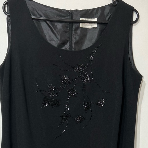STUDIO 1 BLACK CHIFFON MIDI DRESS SLEEVELESS beaded front 22 inches bust 44 L - Picture 5 of 7